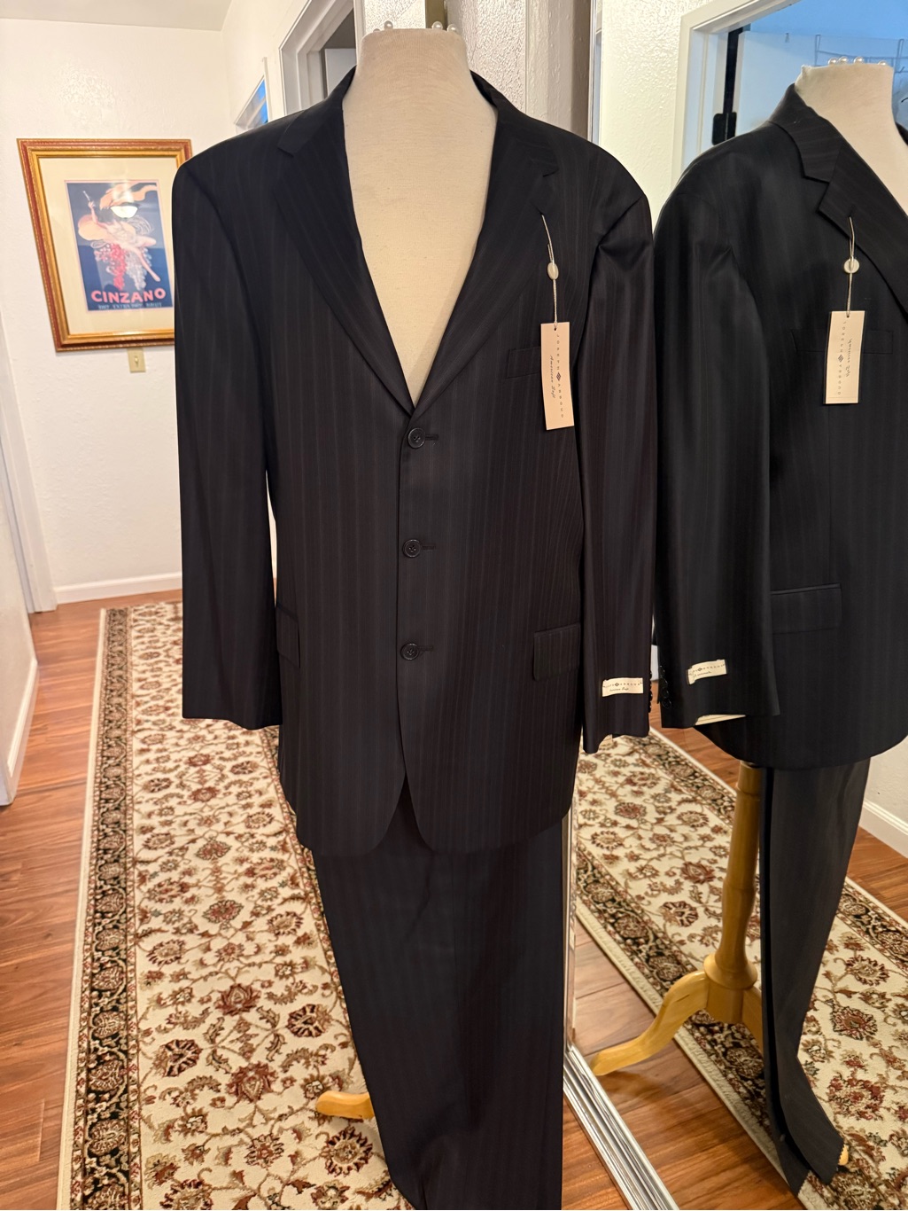 Men's Black Pinstripe Joseph Abboud Three-Button Suit Jacket And Trousers